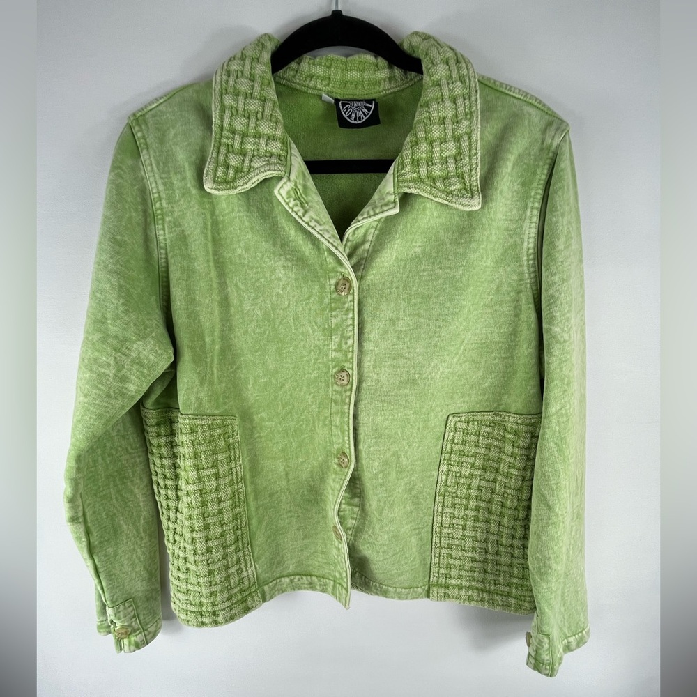 Produce Company Lime Green Sz L Women's Jacket Basket Weave Pattern Cottage-core
